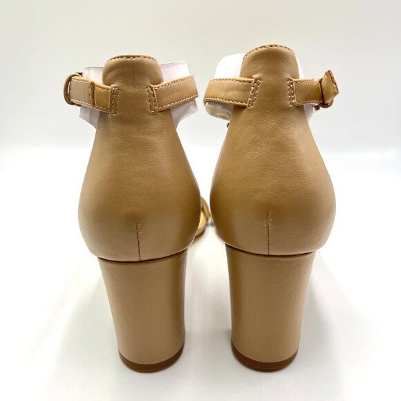 Nine West Womens Size 10 10M Pruce Nude Beige Leather Block Heels Sandals Shoes - Picture 7 of 15
